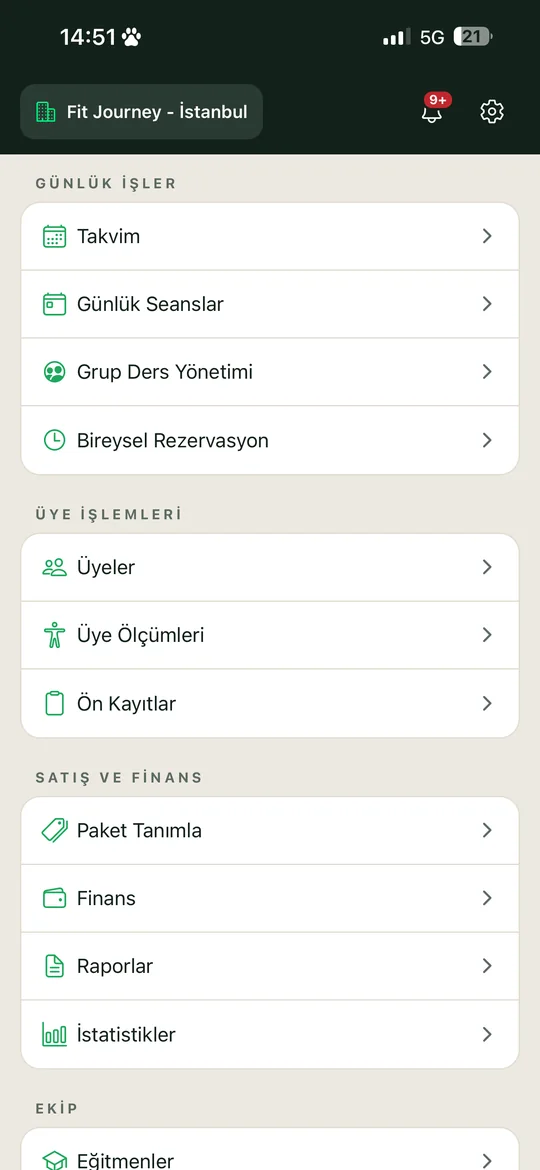 Fitjourney yönetim uygulaması ana ekranı