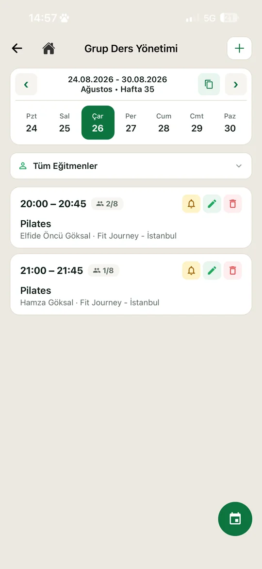 Grup ders yönetimi ekranı