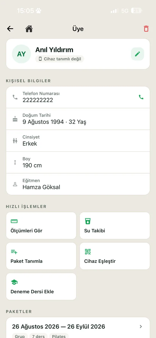 Üye detay ekranı