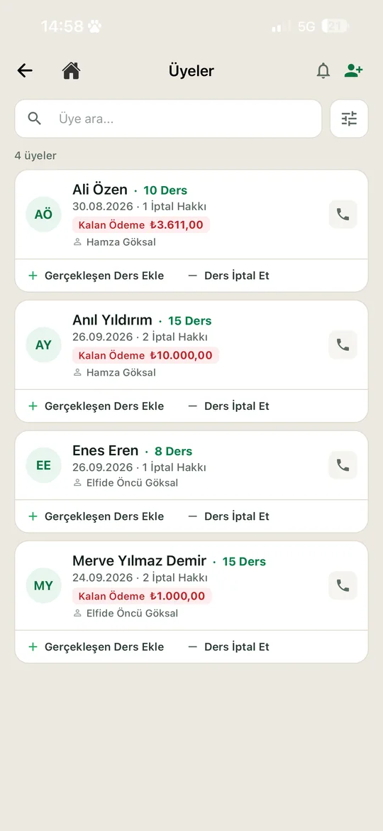 Üyeler listesi