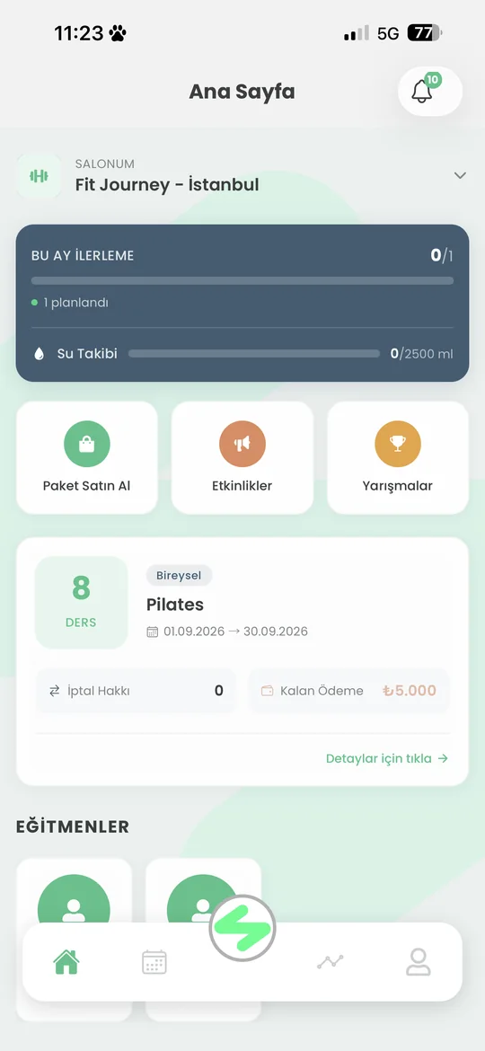 Fitjourney üye uygulaması ana sayfası